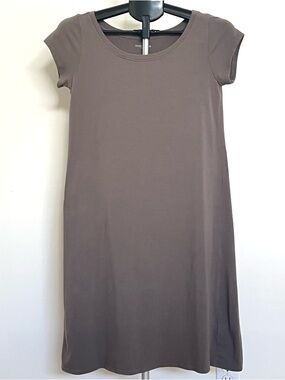 Eileen Fisher Organic Cotton A-Line Taupe Dress Size XS